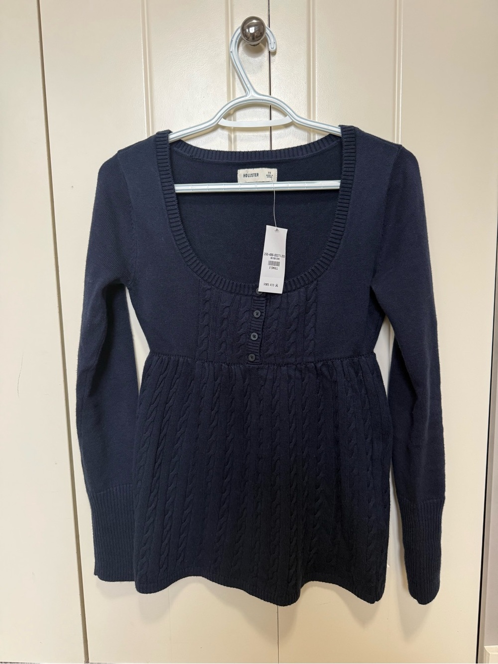 Hollister Navy Cable-Knit Babydoll Henley Sweater New With Tags